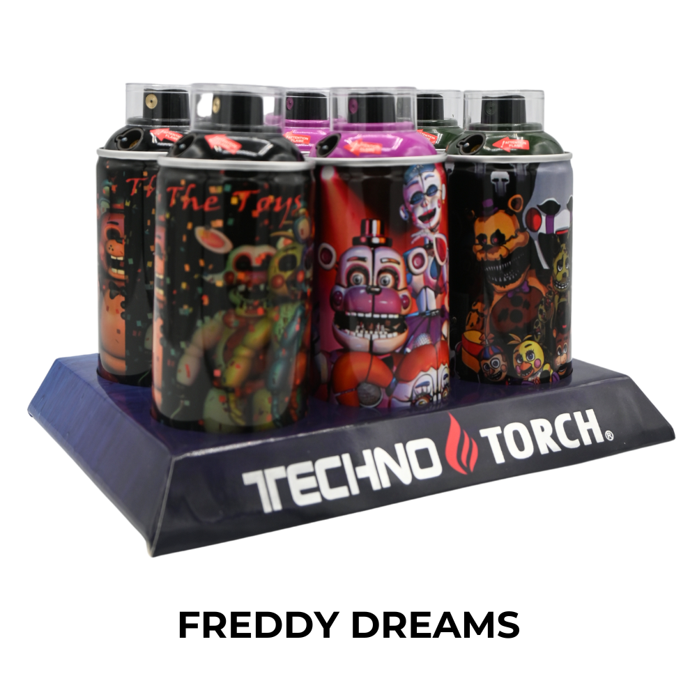 Techno Spray Can Torch Lighters (Freddy Dreams) - 6ct